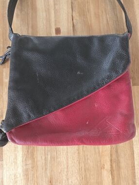 Anita Jackel Two-Tone Black and Red Leather Crossbody Bag